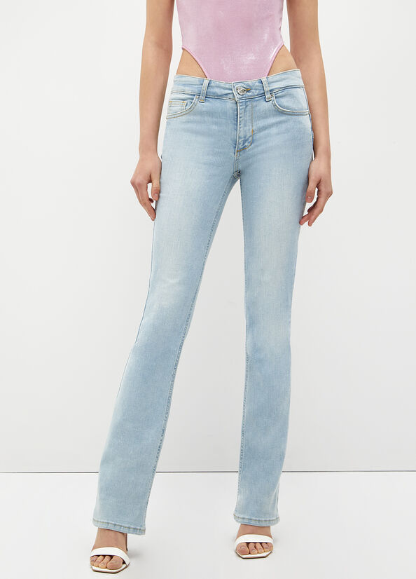 Light Blue Women's Liu Jo Stretch Denim Cut Skinny Jeans | NGW-138750