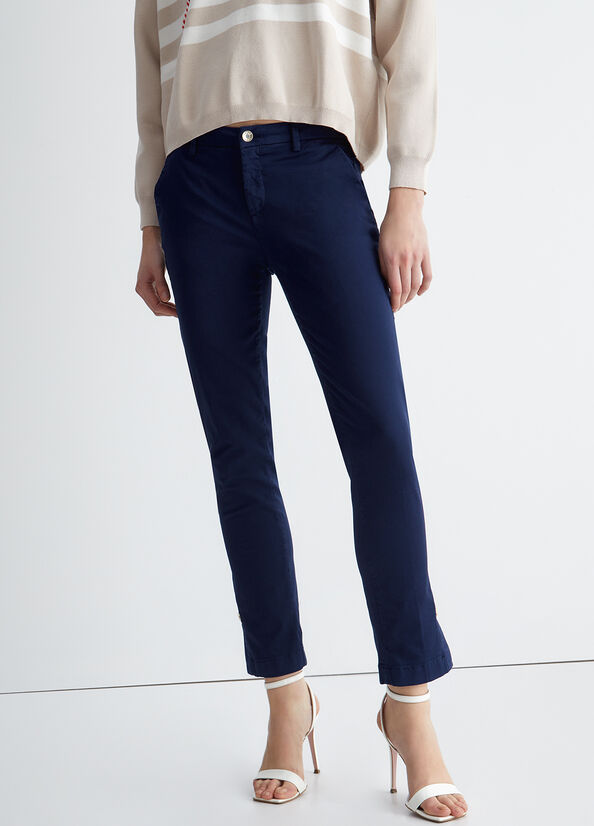 Navy Women's Liu Jo Satin Chinos Pants | JLU-091346