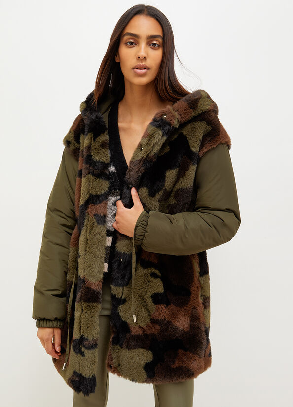 Olive Women's Liu Jo Camouflage Hooded Coats | RSC-173640