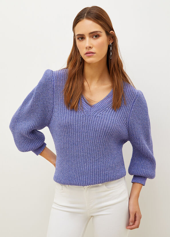 Purple Women's Liu Jo With Puff Sleeves Sweaters | SEX-120637