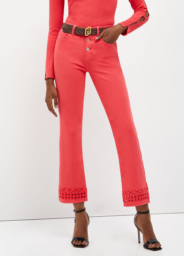 Red Women's Liu Jo Bottom Up With Embroidery Pants | XTS-210576