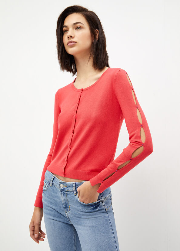 Red Women's Liu Jo Eco-Friendly Knit Cardigan Sweaters | MHE-465239