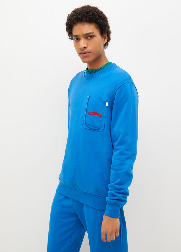 Royal Blue Men's Liu Jo With Print On The Back Sweaters | UCN-328705