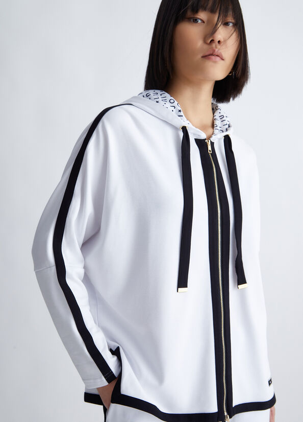 White / Black Women's Liu Jo Hooded With Zip Sweatshirts | UHS-137650