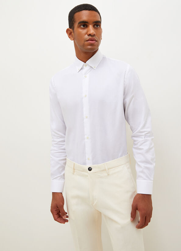 White Men's Liu Jo Button Down With Embroidery Detail Shirts | BRP-897561