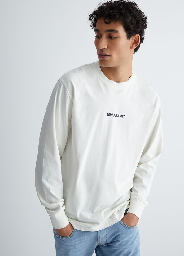 White Men's Liu Jo Long-Sleeved T Shirts | RXH-623819