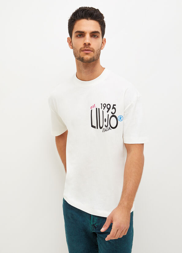 White Men's Liu Jo With Print T Shirts | ENV-136485