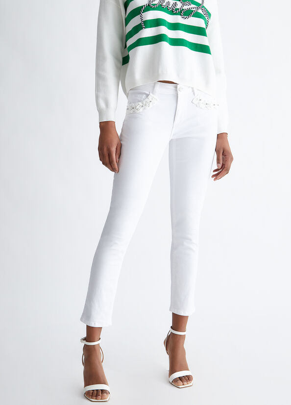 White Women's Liu Jo Bottom Up With Pearls Pants | KLO-913726