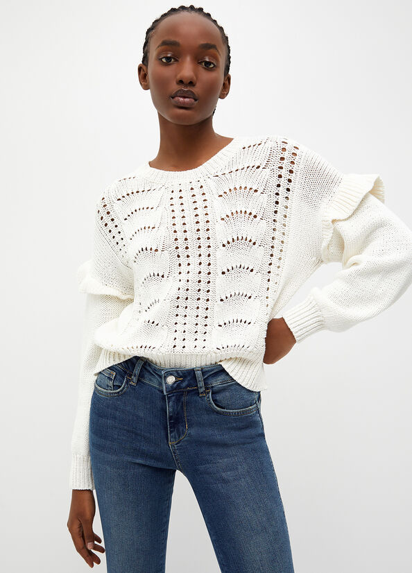 White Women's Liu Jo Cotton Crochet Sweaters | XLE-365917