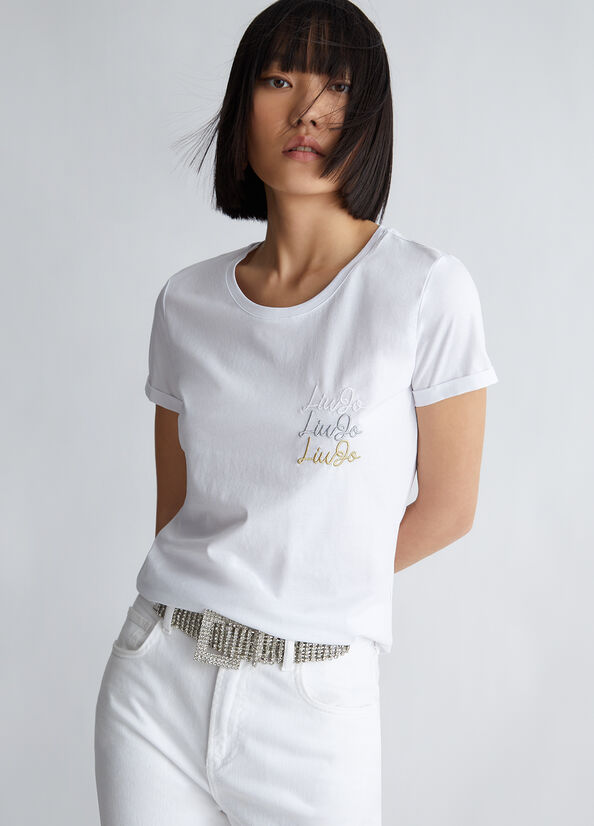 White Women's Liu Jo Cotton With Logo Tops | BMA-713802