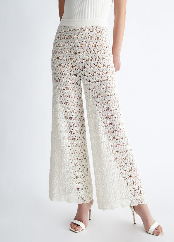 White Women's Liu Jo Eco-Friendly Open-Knit Pants | NQT-264791