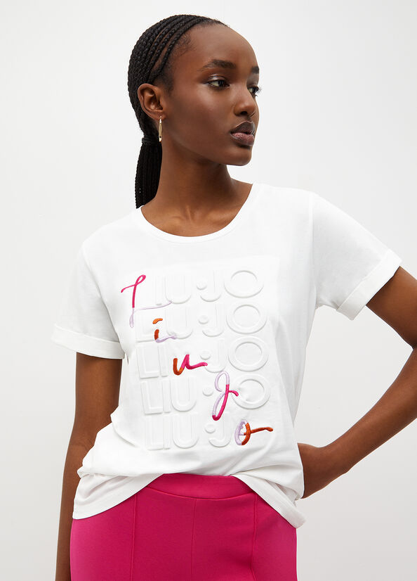 White Women's Liu Jo Eco-Friendly With Logo T Shirts | CVF-758241