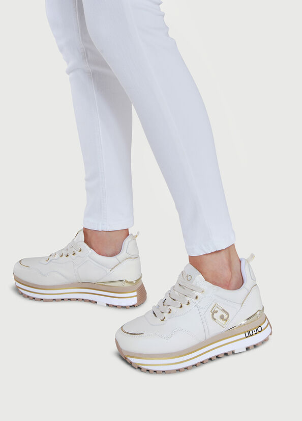 White Women's Liu Jo Leather Platform Sneakers | DUH-830152