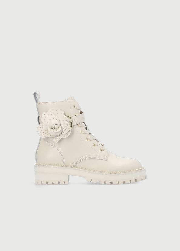 White Women's Liu Jo Leather With Studded Flowers Ankle Boots | KWZ-078165