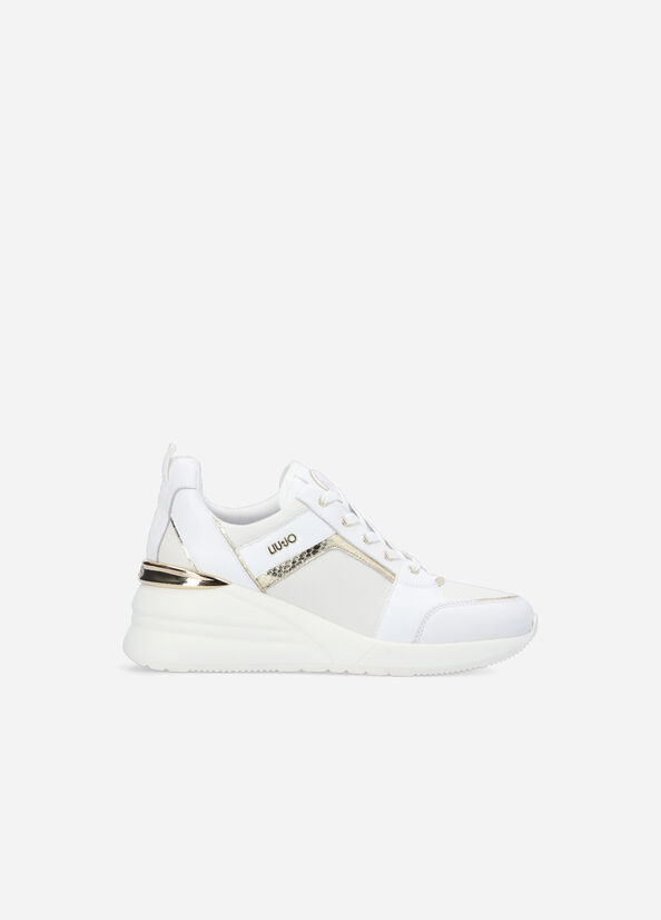 White Women's Liu Jo Leather With Wedge Sneakers | LOF-831604