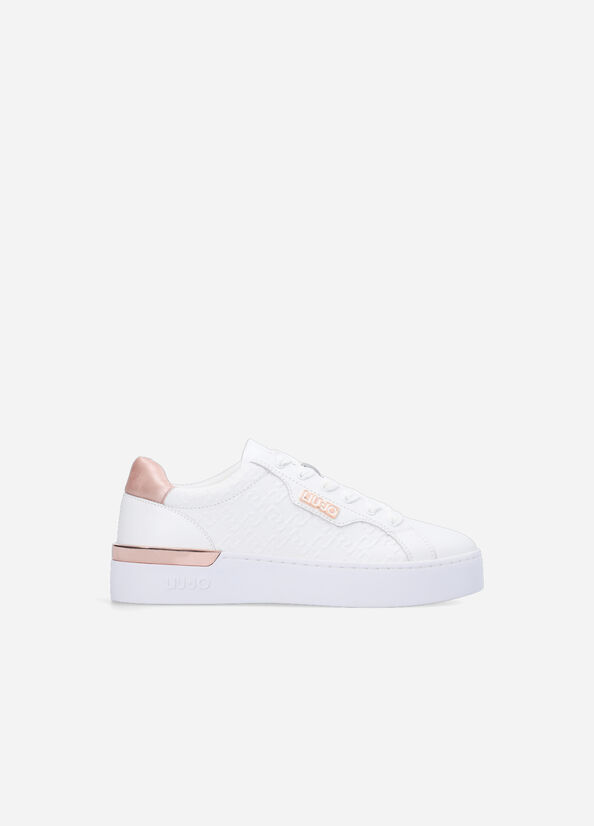 White Women's Liu Jo Monogram Leather Sneakers | OAU-865914