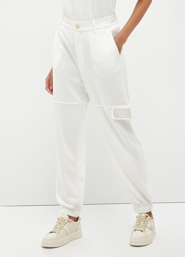 White Women's Liu Jo Studded Cargo Pants | TKR-094781