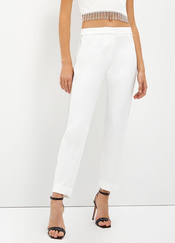 White Women's Liu Jo Stylish With Gemstones Pants | CLR-769312