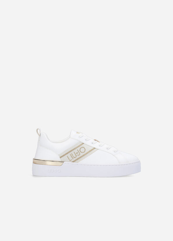 White Women's Liu Jo With Jacquard Logo Sneakers | FKE-349152