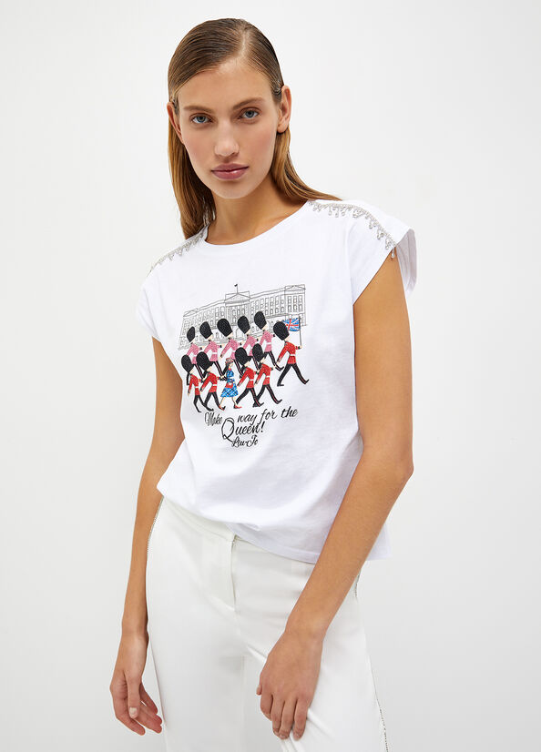 White Women's Liu Jo With Jewel Fringes T Shirts | WFN-089271