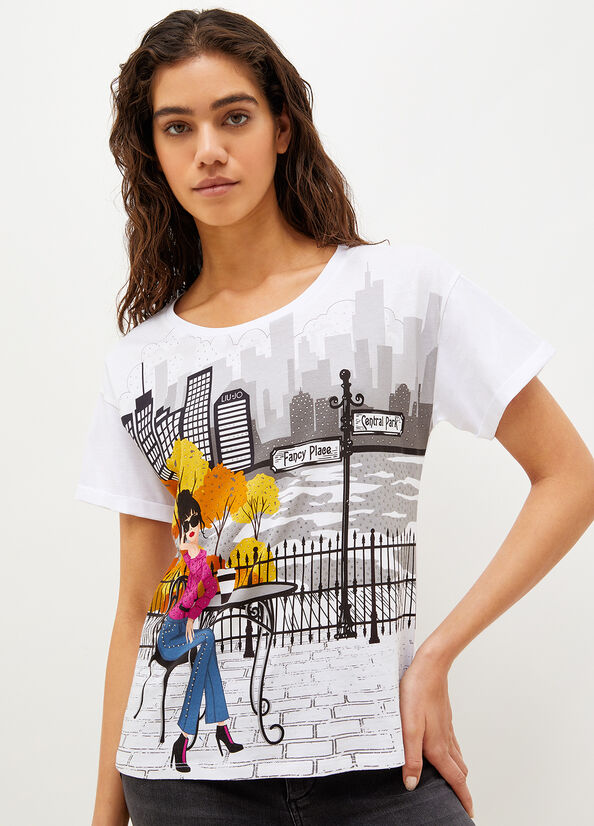 White Women's Liu Jo With New York Print T Shirts | LSN-736190